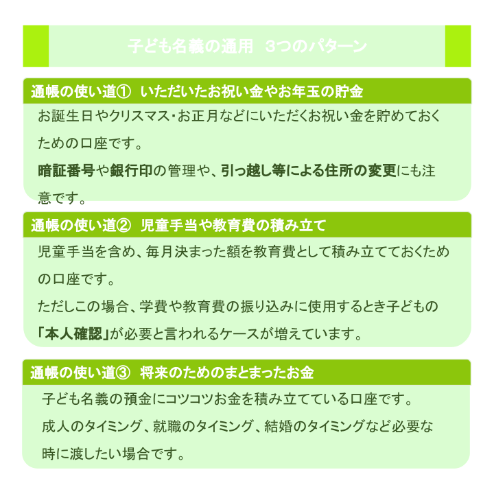 子ども名義の通用　３つのパターン
