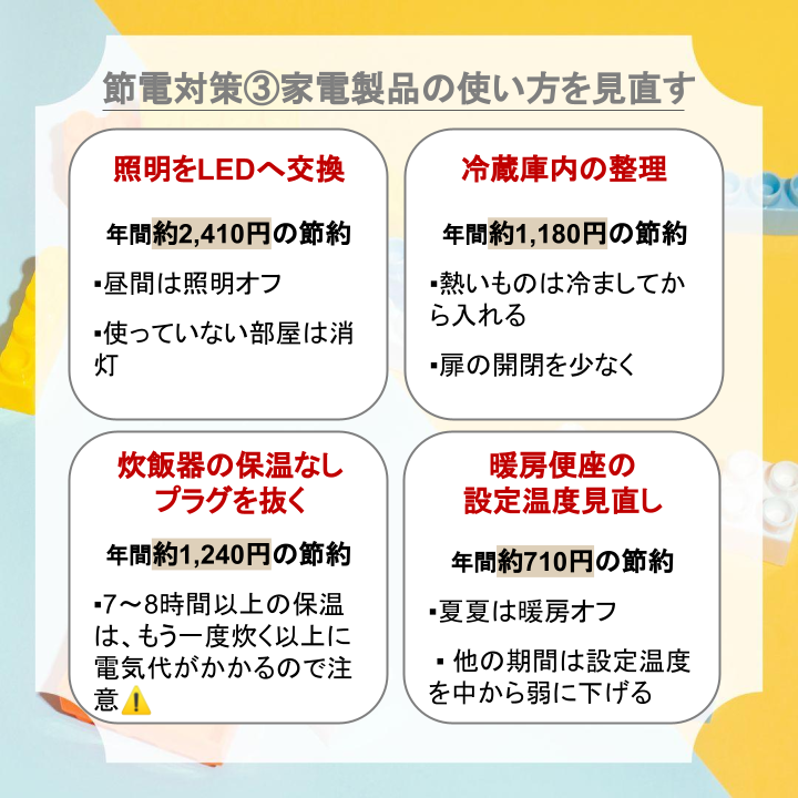 節電対策③家電製品の使い方を見直す